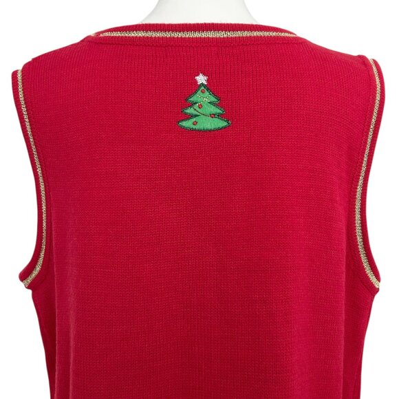 White Stag Red Christmas Applique Embroidered Beaded Sweater Vest (L) - Picture 8 of 16